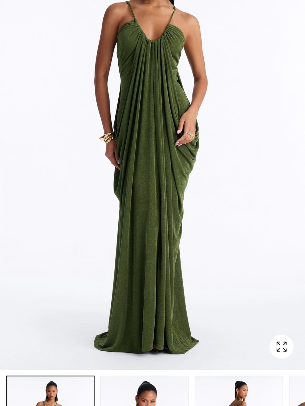 Fashion Nova Olive Green Draped Maxi Dress